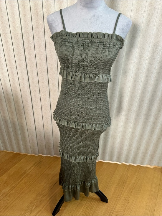 MARBLE Dresses & Skirts - MARBLE Olive Green Smocked Maxi Dress with Ruffle Tiers